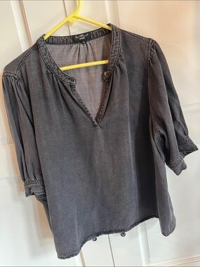 Velvet Heart Washed Black V-Neck denim Peasant Blouse